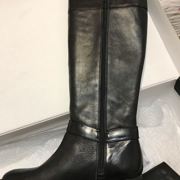 Black Riding Boots With Buckle Knee High Leather - Picture 2 of 2
